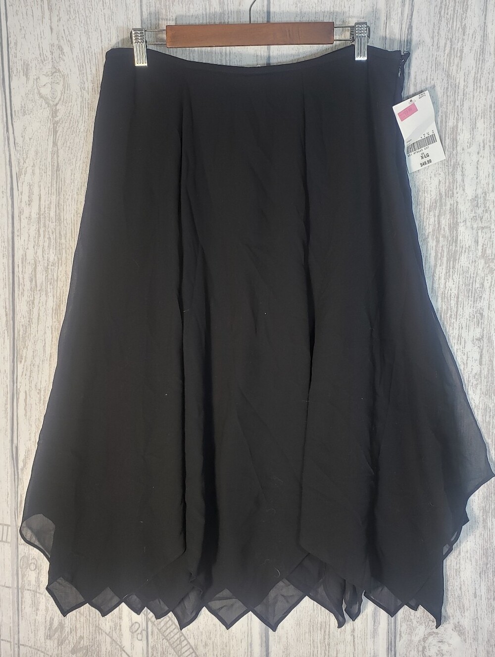 Metaphor black asymmetrical handkerchief hem Chiffon midi skirt Whimsigot XL B40